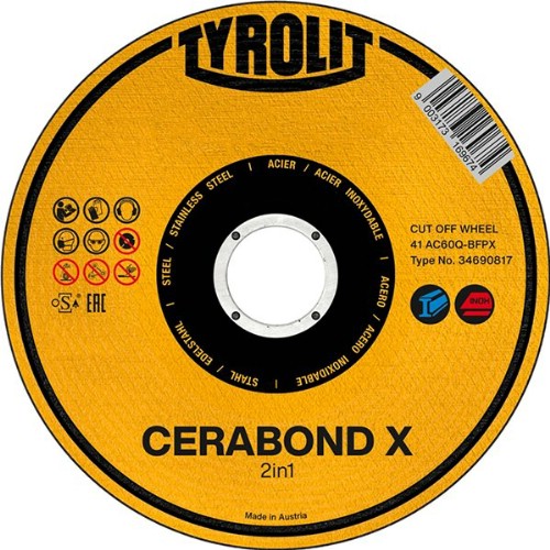 Kapskiva TYROLIT Stål/Rostfritt Cerabond X Typ 41